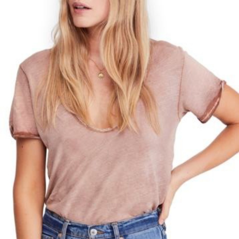 Free People deep scoop neck t-shirt.